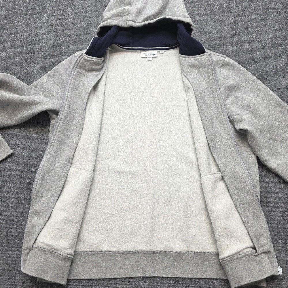 Lacoste Sport Men's XXL Full Zip Hoodie Gray Navy Blue Fleece Sweatshirt Jacket - Picture 10 of 15